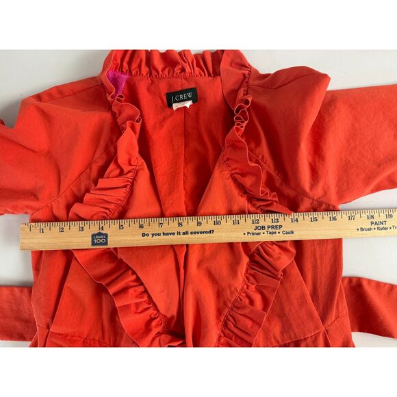 J Crew Ruffle Trench Coat Orange Belted 3/4 Sleeve Style 90815 Women's 0 - Picture 7 of 11
